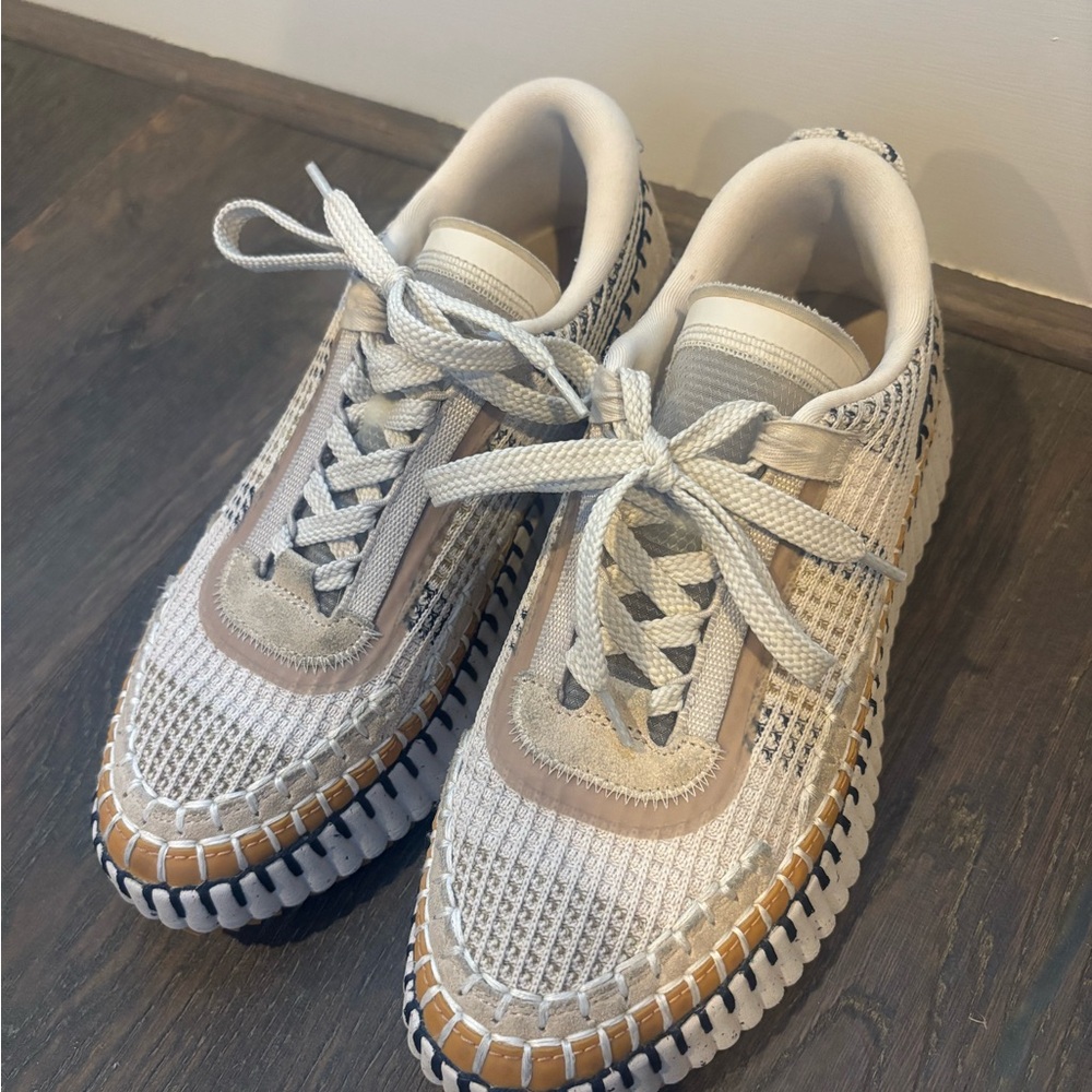 Chloe Nama Beige and White Sneakers Sz 38